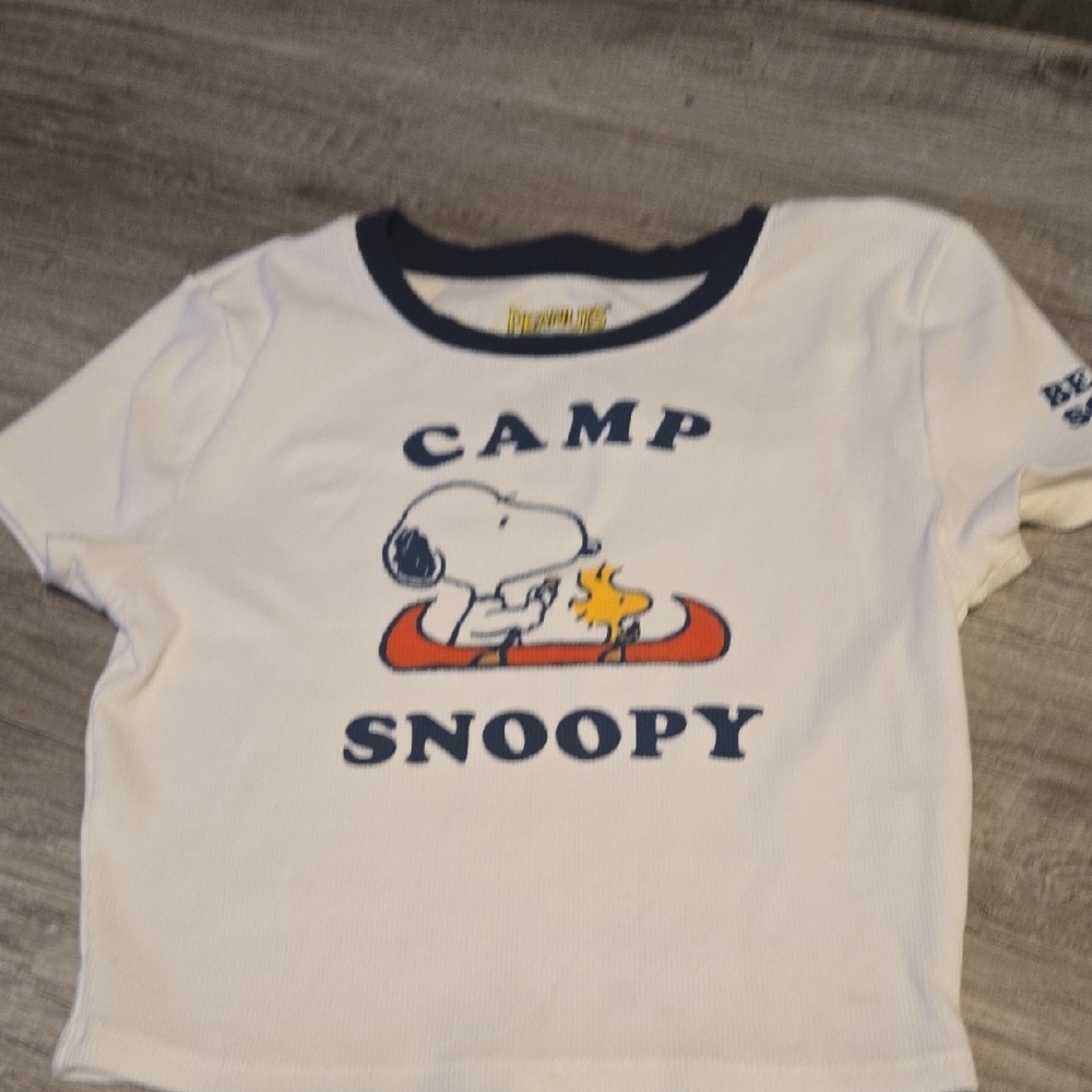 Aeropostale Camp Snoopy Kids Shirt - White and Navy